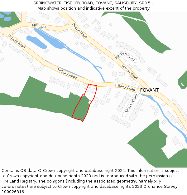 SPRINGWATER, TISBURY ROAD, FOVANT, SALISBURY, SP3 5JU: Location map and indicative extent of plot