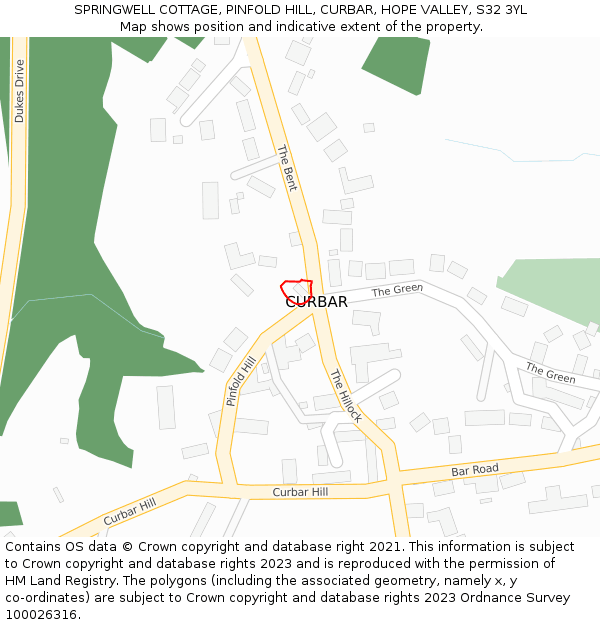 SPRINGWELL COTTAGE, PINFOLD HILL, CURBAR, HOPE VALLEY, S32 3YL: Location map and indicative extent of plot