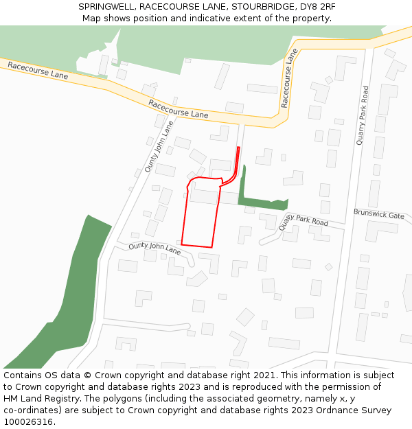 SPRINGWELL, RACECOURSE LANE, STOURBRIDGE, DY8 2RF: Location map and indicative extent of plot