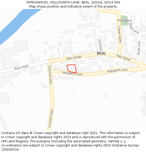 SPRINGWOOD, HOLLYGARTH LANE, BEAL, GOOLE, DN14 0SX: Location map and indicative extent of plot