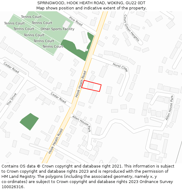 SPRINGWOOD, HOOK HEATH ROAD, WOKING, GU22 0DT: Location map and indicative extent of plot