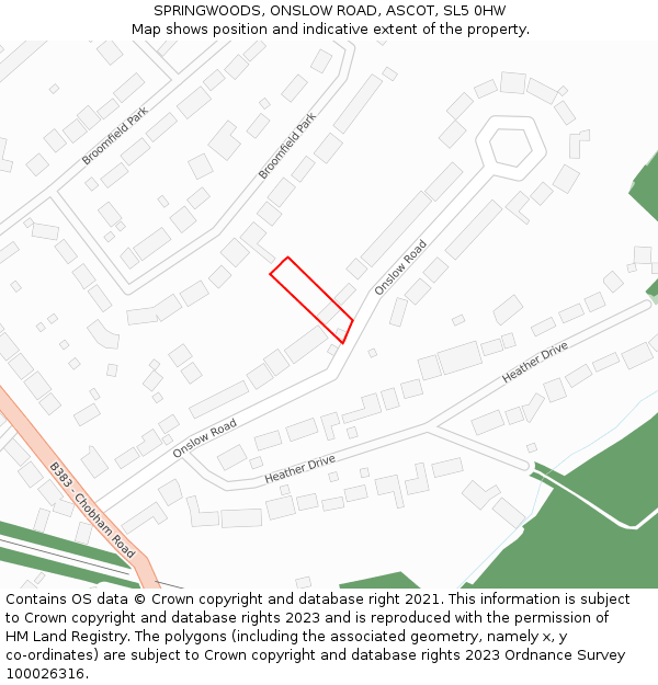 SPRINGWOODS, ONSLOW ROAD, ASCOT, SL5 0HW: Location map and indicative extent of plot