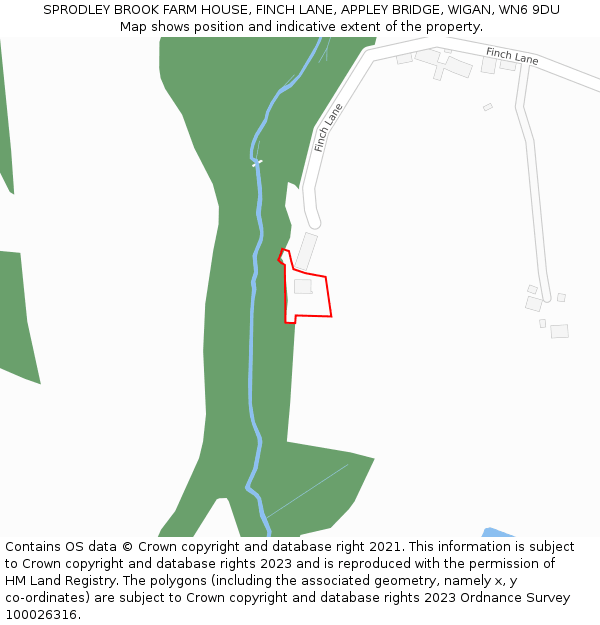 SPRODLEY BROOK FARM HOUSE, FINCH LANE, APPLEY BRIDGE, WIGAN, WN6 9DU: Location map and indicative extent of plot