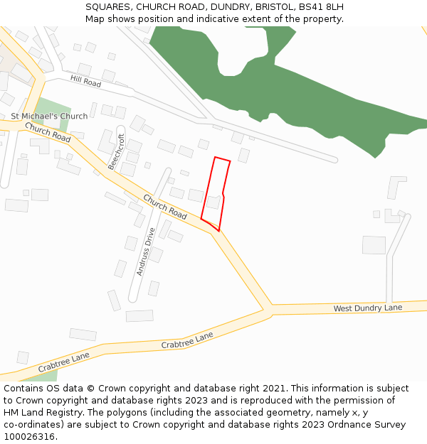 SQUARES, CHURCH ROAD, DUNDRY, BRISTOL, BS41 8LH: Location map and indicative extent of plot