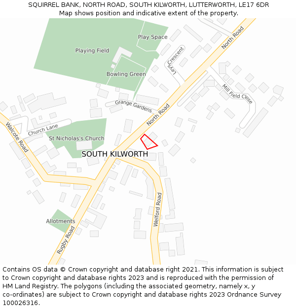 SQUIRREL BANK, NORTH ROAD, SOUTH KILWORTH, LUTTERWORTH, LE17 6DR: Location map and indicative extent of plot