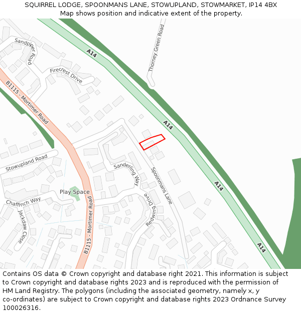 SQUIRREL LODGE, SPOONMANS LANE, STOWUPLAND, STOWMARKET, IP14 4BX: Location map and indicative extent of plot