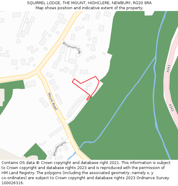SQUIRREL LODGE, THE MOUNT, HIGHCLERE, NEWBURY, RG20 9RA: Location map and indicative extent of plot