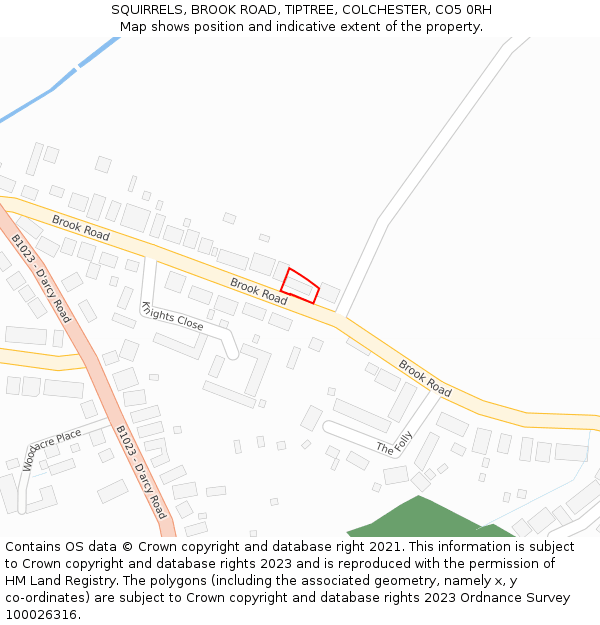 SQUIRRELS, BROOK ROAD, TIPTREE, COLCHESTER, CO5 0RH: Location map and indicative extent of plot