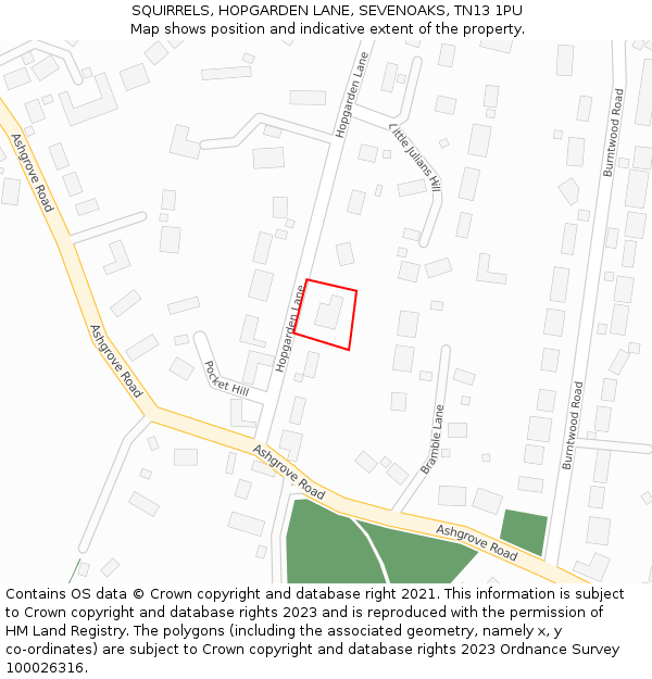 SQUIRRELS, HOPGARDEN LANE, SEVENOAKS, TN13 1PU: Location map and indicative extent of plot