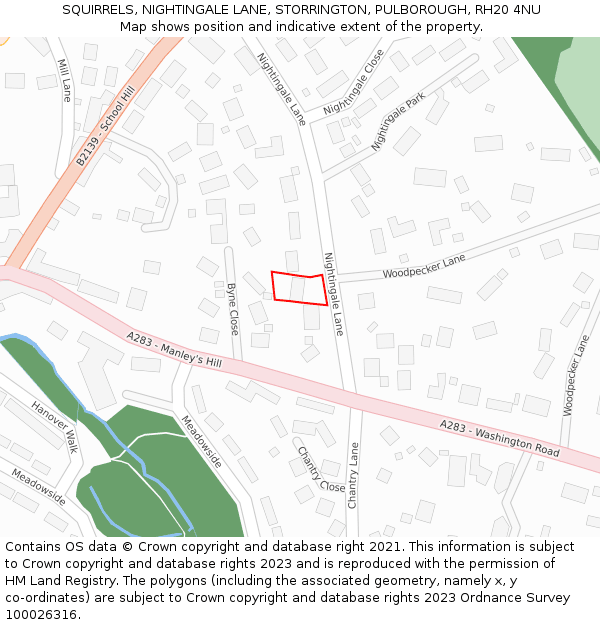 SQUIRRELS, NIGHTINGALE LANE, STORRINGTON, PULBOROUGH, RH20 4NU: Location map and indicative extent of plot