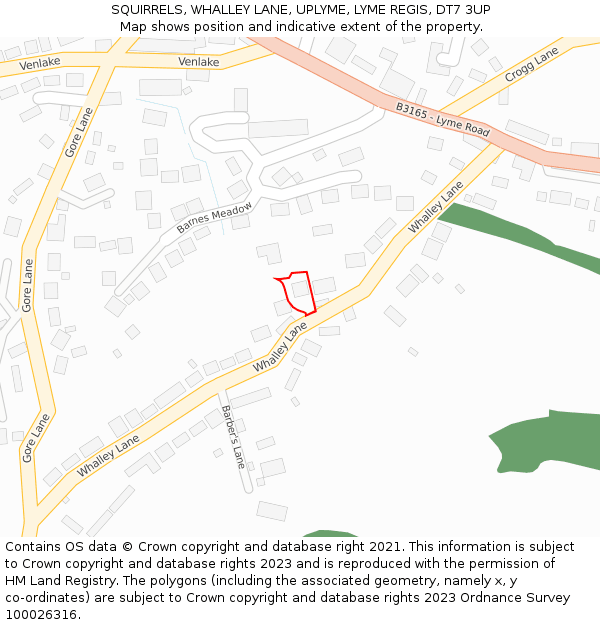 SQUIRRELS, WHALLEY LANE, UPLYME, LYME REGIS, DT7 3UP: Location map and indicative extent of plot