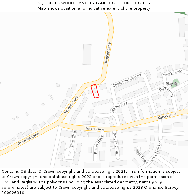 SQUIRRELS WOOD, TANGLEY LANE, GUILDFORD, GU3 3JY: Location map and indicative extent of plot