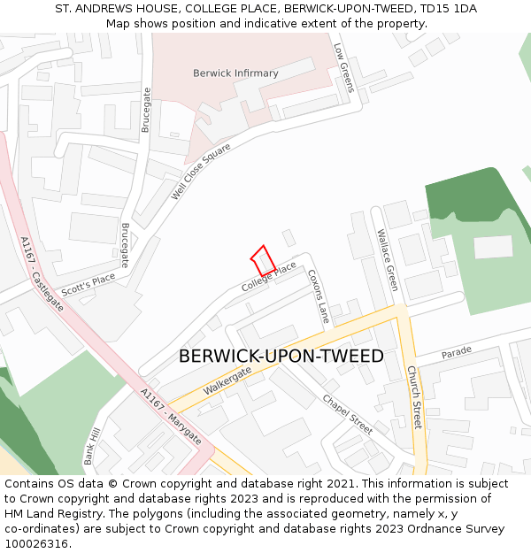 ST. ANDREWS HOUSE, COLLEGE PLACE, BERWICK-UPON-TWEED, TD15 1DA: Location map and indicative extent of plot