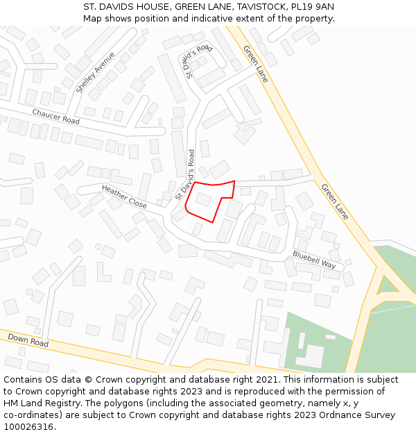 ST. DAVIDS HOUSE, GREEN LANE, TAVISTOCK, PL19 9AN: Location map and indicative extent of plot