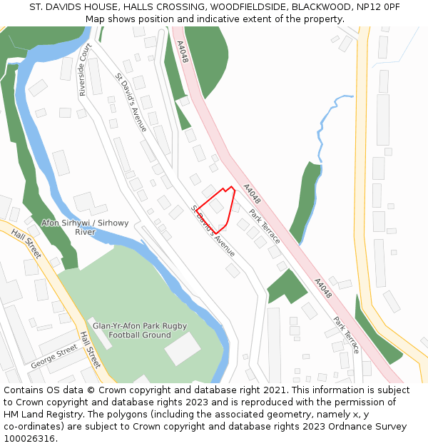 ST. DAVIDS HOUSE, HALLS CROSSING, WOODFIELDSIDE, BLACKWOOD, NP12 0PF: Location map and indicative extent of plot