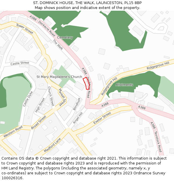 ST. DOMINICK HOUSE, THE WALK, LAUNCESTON, PL15 8BP: Location map and indicative extent of plot