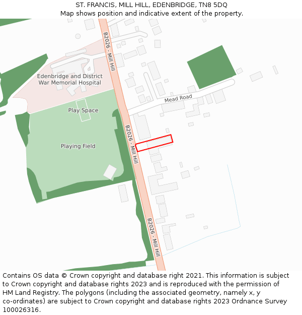 ST. FRANCIS, MILL HILL, EDENBRIDGE, TN8 5DQ: Location map and indicative extent of plot