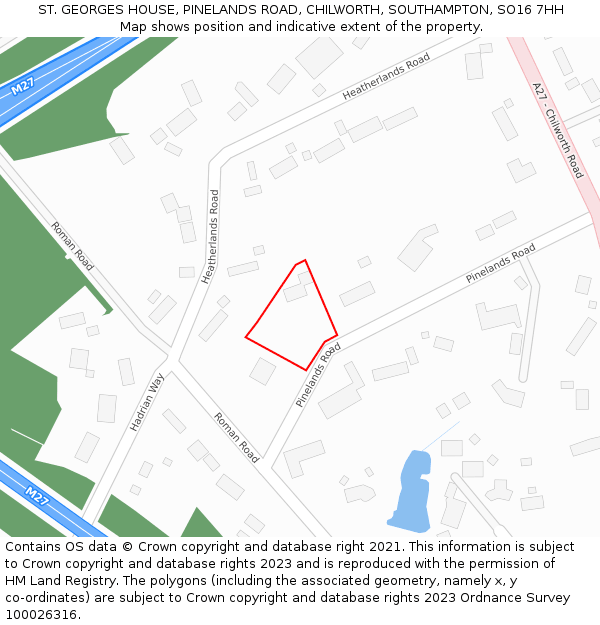 ST. GEORGES HOUSE, PINELANDS ROAD, CHILWORTH, SOUTHAMPTON, SO16 7HH: Location map and indicative extent of plot