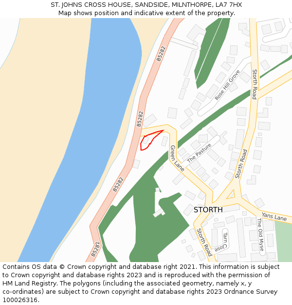 ST. JOHNS CROSS HOUSE, SANDSIDE, MILNTHORPE, LA7 7HX: Location map and indicative extent of plot