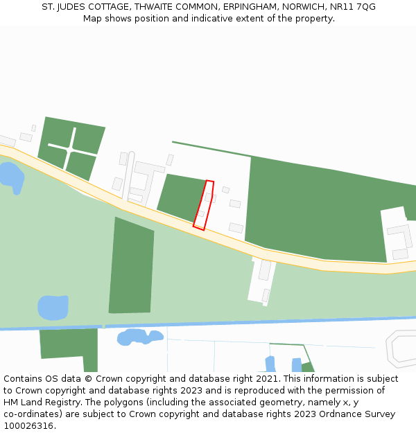 ST. JUDES COTTAGE, THWAITE COMMON, ERPINGHAM, NORWICH, NR11 7QG: Location map and indicative extent of plot