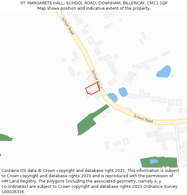 ST. MARGARETS HALL, SCHOOL ROAD, DOWNHAM, BILLERICAY, CM11 1QP: Location map and indicative extent of plot