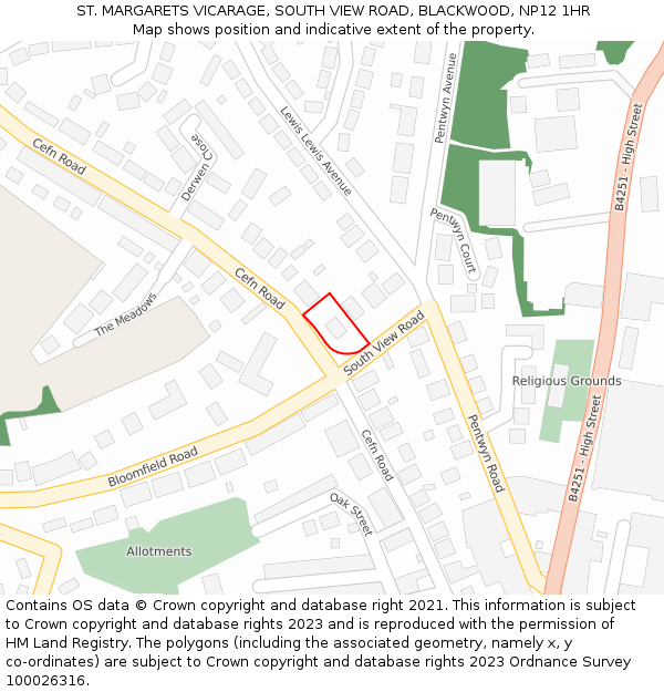 ST. MARGARETS VICARAGE, SOUTH VIEW ROAD, BLACKWOOD, NP12 1HR: Location map and indicative extent of plot