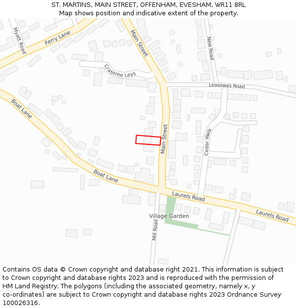 ST. MARTINS, MAIN STREET, OFFENHAM, EVESHAM, WR11 8RL: Location map and indicative extent of plot