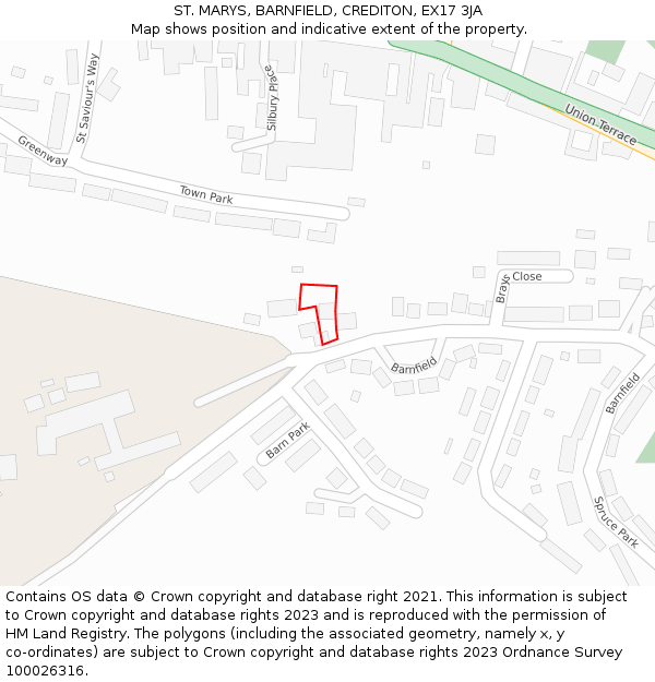 ST. MARYS, BARNFIELD, CREDITON, EX17 3JA: Location map and indicative extent of plot