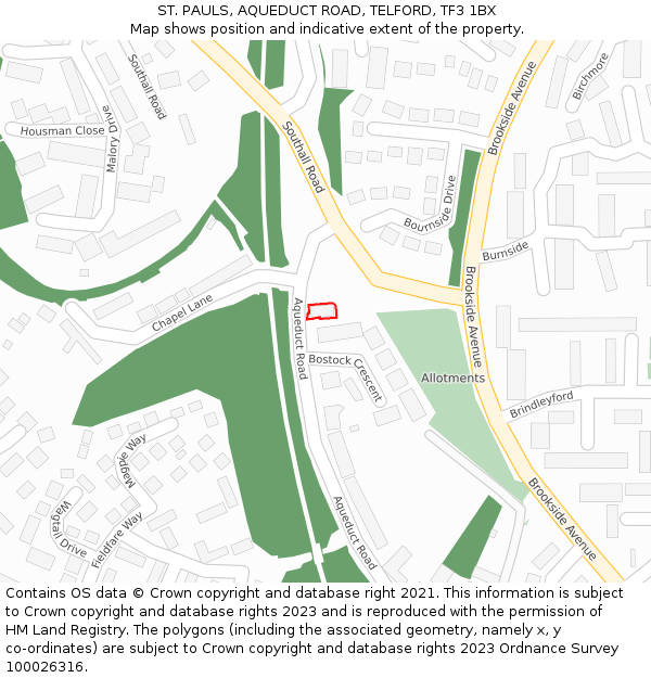 ST. PAULS, AQUEDUCT ROAD, TELFORD, TF3 1BX: Location map and indicative extent of plot