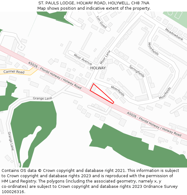 ST. PAULS LODGE, HOLWAY ROAD, HOLYWELL, CH8 7NA: Location map and indicative extent of plot