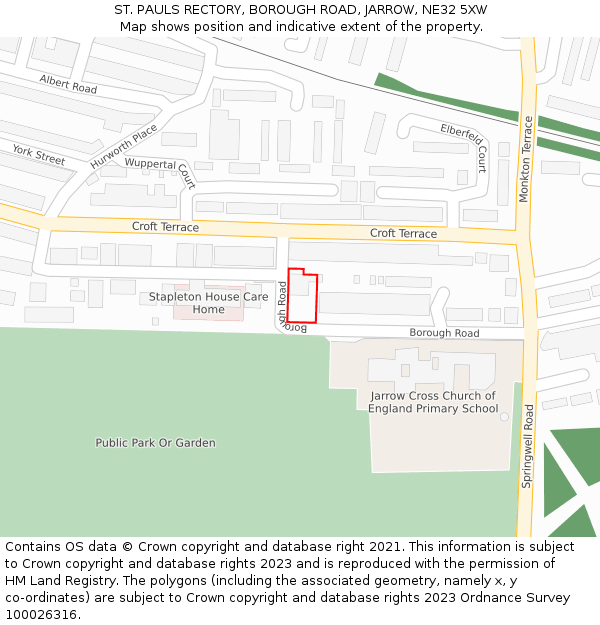 ST. PAULS RECTORY, BOROUGH ROAD, JARROW, NE32 5XW: Location map and indicative extent of plot