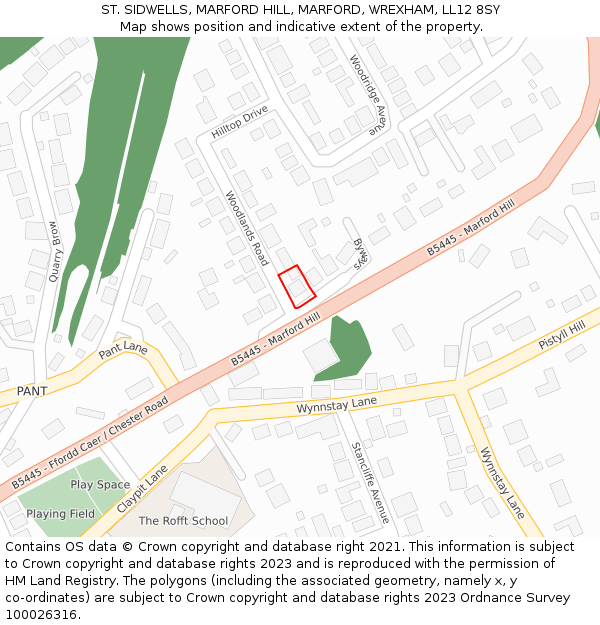 ST. SIDWELLS, MARFORD HILL, MARFORD, WREXHAM, LL12 8SY: Location map and indicative extent of plot