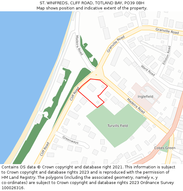 ST. WINIFREDS, CLIFF ROAD, TOTLAND BAY, PO39 0BH: Location map and indicative extent of plot