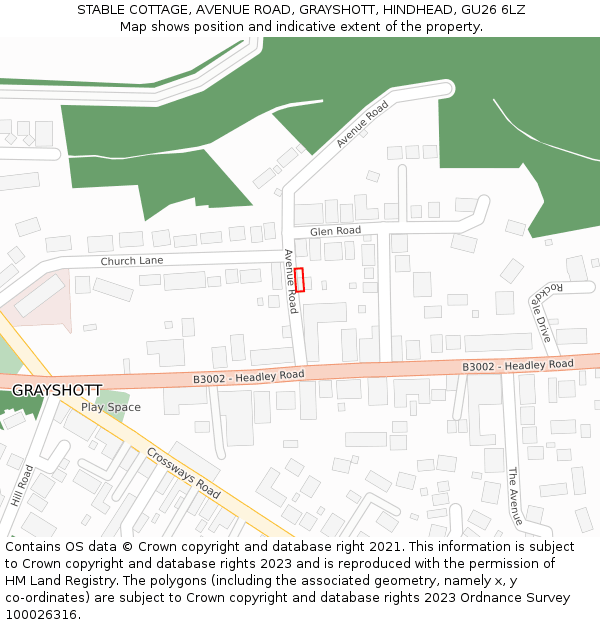 STABLE COTTAGE, AVENUE ROAD, GRAYSHOTT, HINDHEAD, GU26 6LZ: Location map and indicative extent of plot