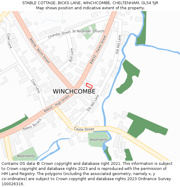 STABLE COTTAGE, BICKS LANE, WINCHCOMBE, CHELTENHAM, GL54 5JR: Location map and indicative extent of plot