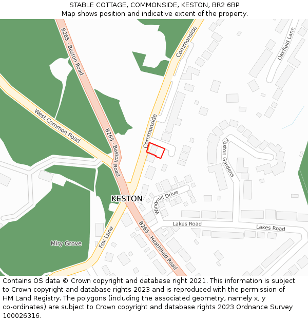 STABLE COTTAGE, COMMONSIDE, KESTON, BR2 6BP: Location map and indicative extent of plot
