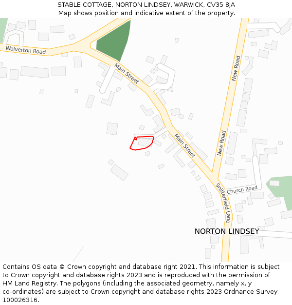 STABLE COTTAGE, NORTON LINDSEY, WARWICK, CV35 8JA: Location map and indicative extent of plot