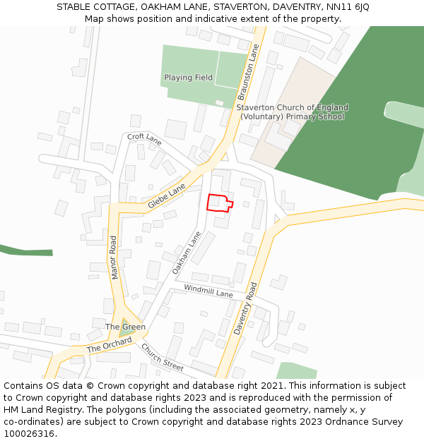 STABLE COTTAGE, OAKHAM LANE, STAVERTON, DAVENTRY, NN11 6JQ: Location map and indicative extent of plot