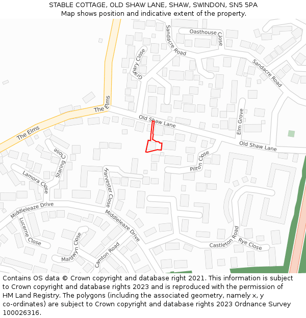 STABLE COTTAGE, OLD SHAW LANE, SHAW, SWINDON, SN5 5PA: Location map and indicative extent of plot