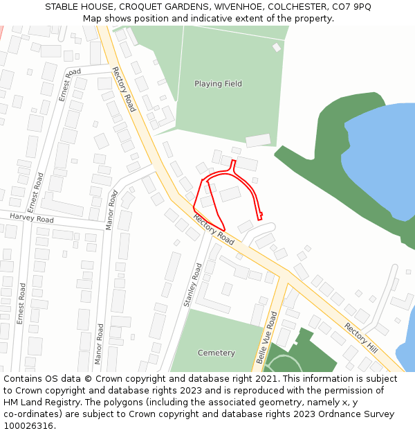 STABLE HOUSE, CROQUET GARDENS, WIVENHOE, COLCHESTER, CO7 9PQ: Location map and indicative extent of plot