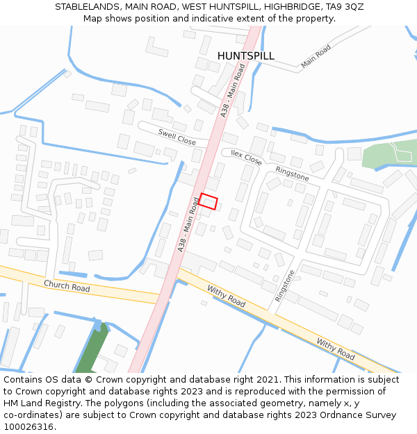 STABLELANDS, MAIN ROAD, WEST HUNTSPILL, HIGHBRIDGE, TA9 3QZ: Location map and indicative extent of plot