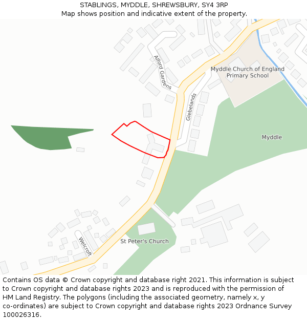 STABLINGS, MYDDLE, SHREWSBURY, SY4 3RP: Location map and indicative extent of plot