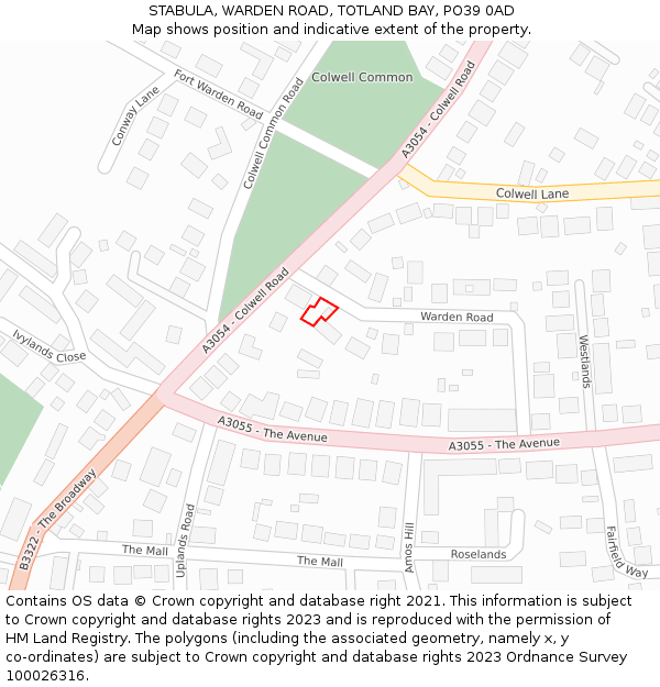 STABULA, WARDEN ROAD, TOTLAND BAY, PO39 0AD: Location map and indicative extent of plot