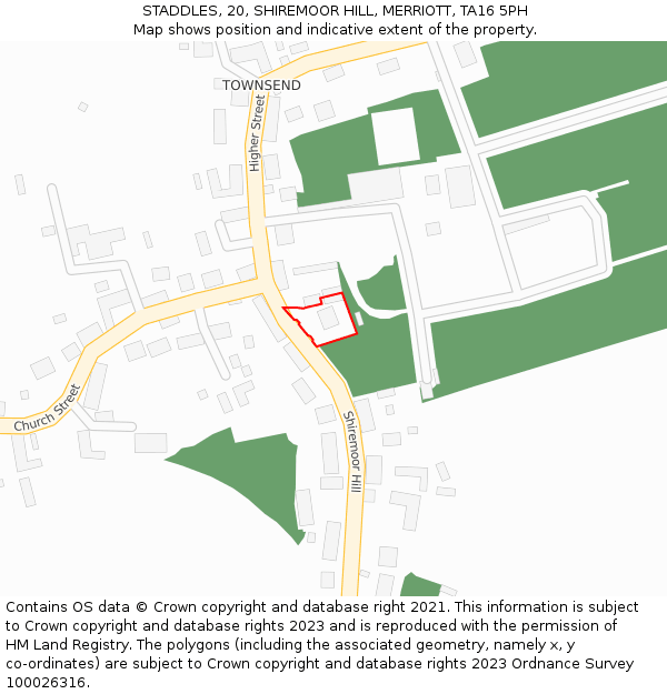 STADDLES, 20, SHIREMOOR HILL, MERRIOTT, TA16 5PH: Location map and indicative extent of plot