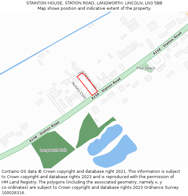 STAINTON HOUSE, STATION ROAD, LANGWORTH, LINCOLN, LN3 5BB: Location map and indicative extent of plot