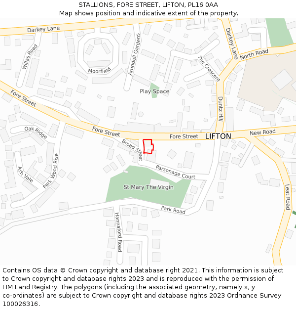 STALLIONS, FORE STREET, LIFTON, PL16 0AA: Location map and indicative extent of plot