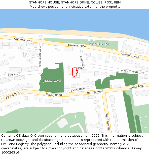 STANHOPE HOUSE, STANHOPE DRIVE, COWES, PO31 8BH: Location map and indicative extent of plot