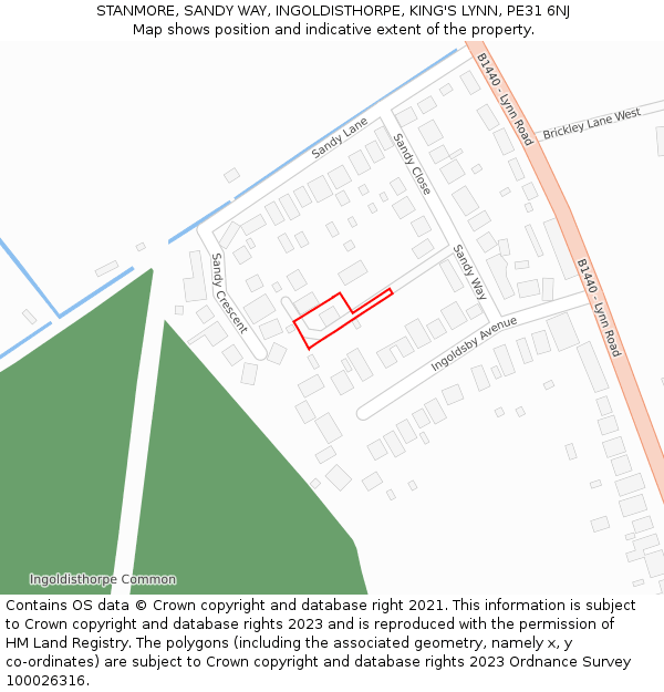 STANMORE, SANDY WAY, INGOLDISTHORPE, KING'S LYNN, PE31 6NJ: Location map and indicative extent of plot