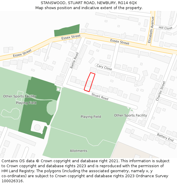 STANSWOOD, STUART ROAD, NEWBURY, RG14 6QX: Location map and indicative extent of plot