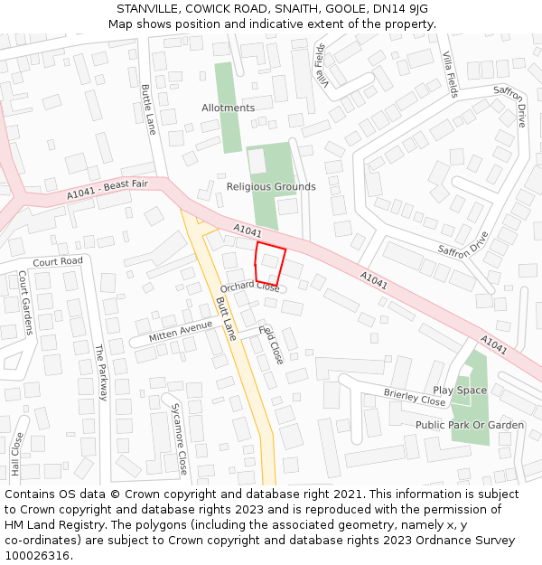 STANVILLE, COWICK ROAD, SNAITH, GOOLE, DN14 9JG: Location map and indicative extent of plot